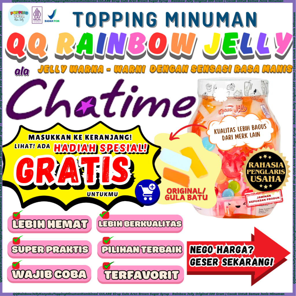 

QQRainbowJellyKonyakuToppingMinumanKombinasi GULARE Sirup Gula Aren Brown Sugar Syrup - Rainbow Jelly Original 500 Gram | Cocok Untuk Semua Jenis Minuman