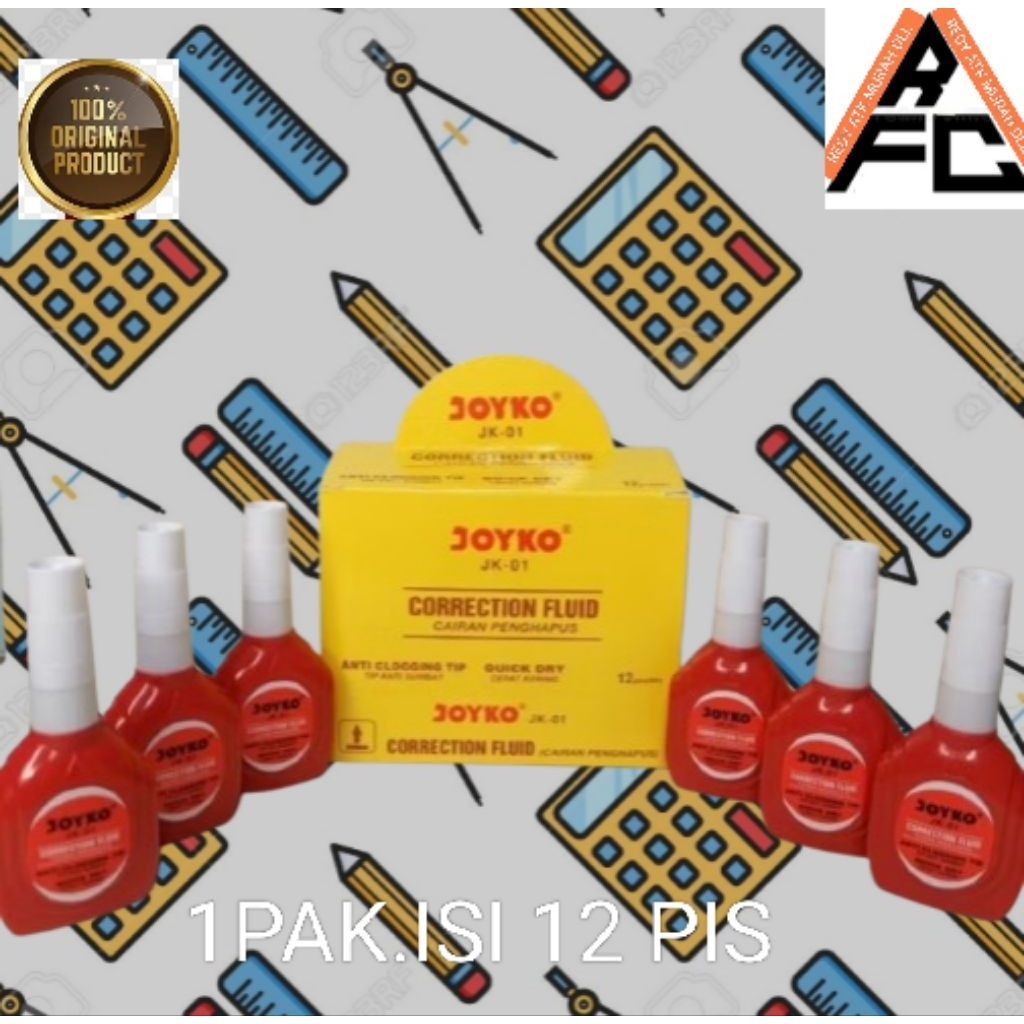 

(1 pak )Correction Fluid Joyko JK-01 Cair / Tip-Ex Cair Joyko JK 01 isi 12 pis