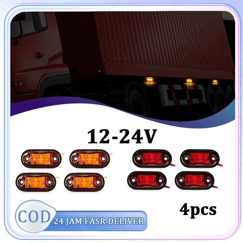 4Pcs Lampu Led Penanda Samping Truk Trailer / 12V-24V Untuk Samping Mobil , Truk , Trailer