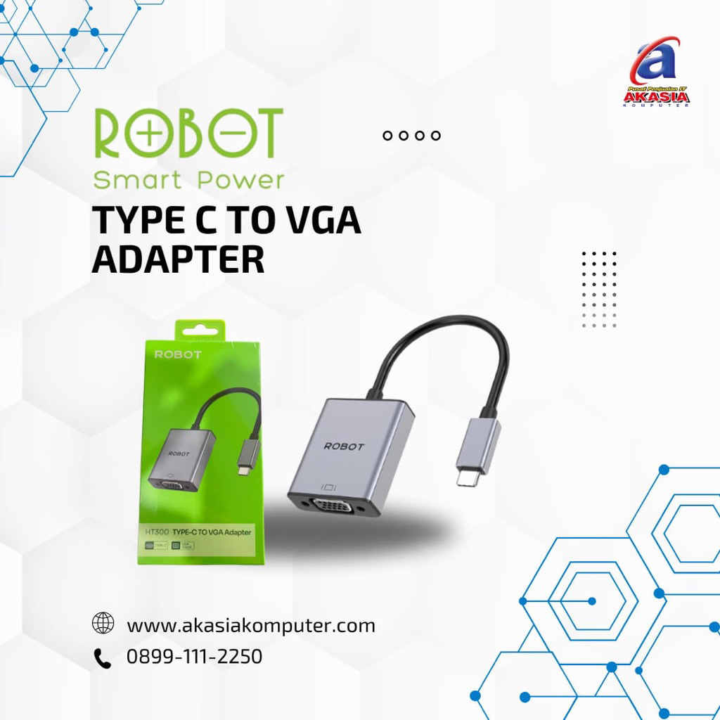 ROBOT Type-C to VGA Adapter – Converter Laptop/HP USB-C ke Monitor/Proyektor
