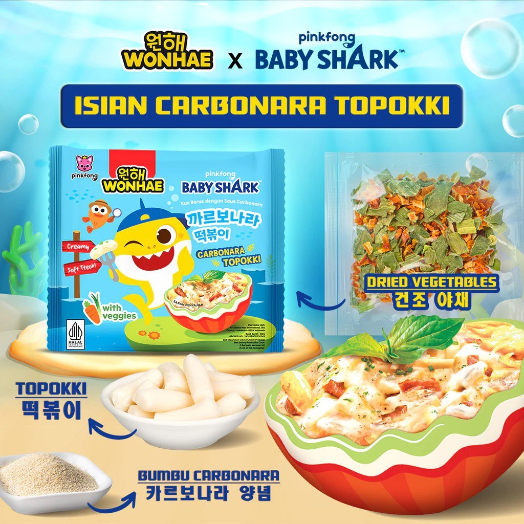 

Wonhae Topokki Kids Carbonara 80gr - Baby Shark - Halal Korean Instan Topoki