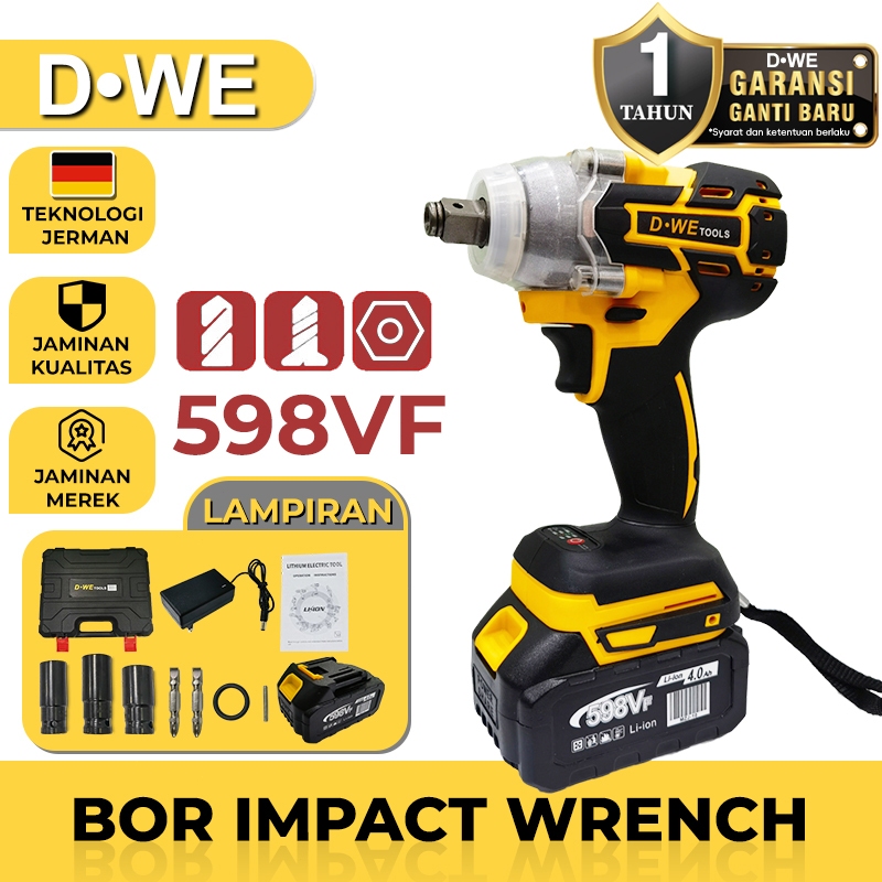 D•WE 700NM Bor Impact Wrench Brushless Bor Impact Baterai Cordless Mesin bor 21000mah baterai Impact