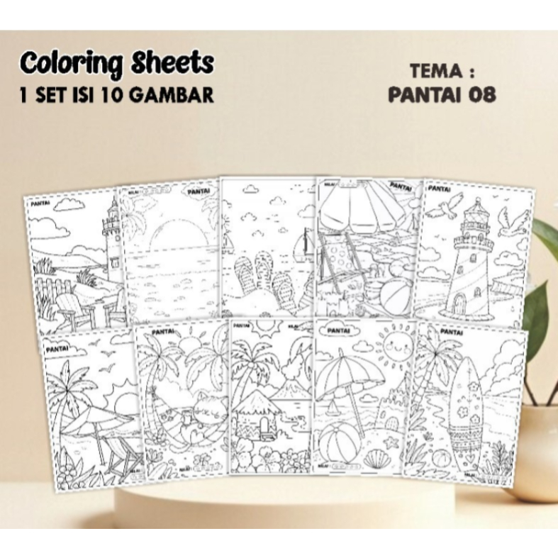 

(A4) KERTAS MEWARNAI ANAK - COLORING SHEETS SERIES 2 TEMA PANTAI - LEMBAR MEWARNAI ANAK PAUD/TK/SD