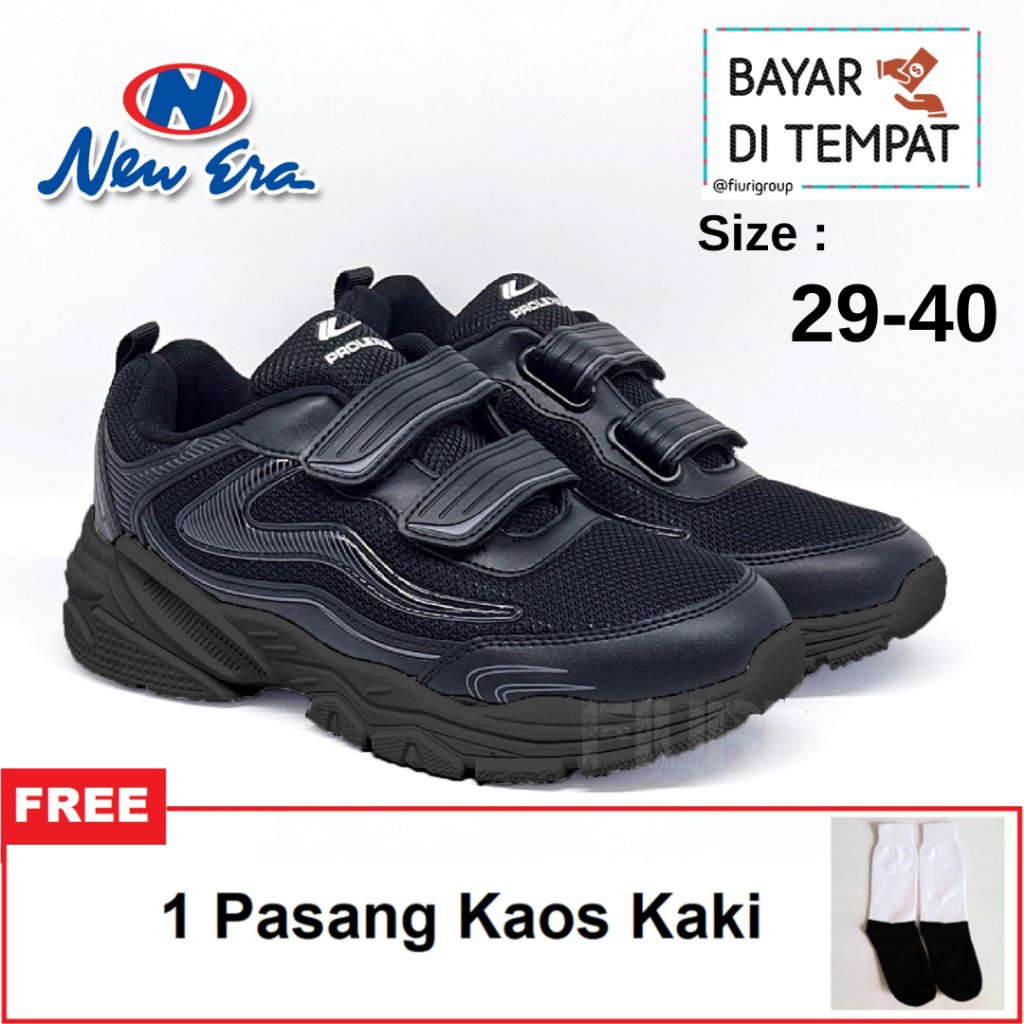 FIURI - NEW ERA ORIGINAL - LILY PEREKAT 29-40 FULL HITAM - SNEAKERS PEREKAT KANVAS SOL KARET ANAK PE