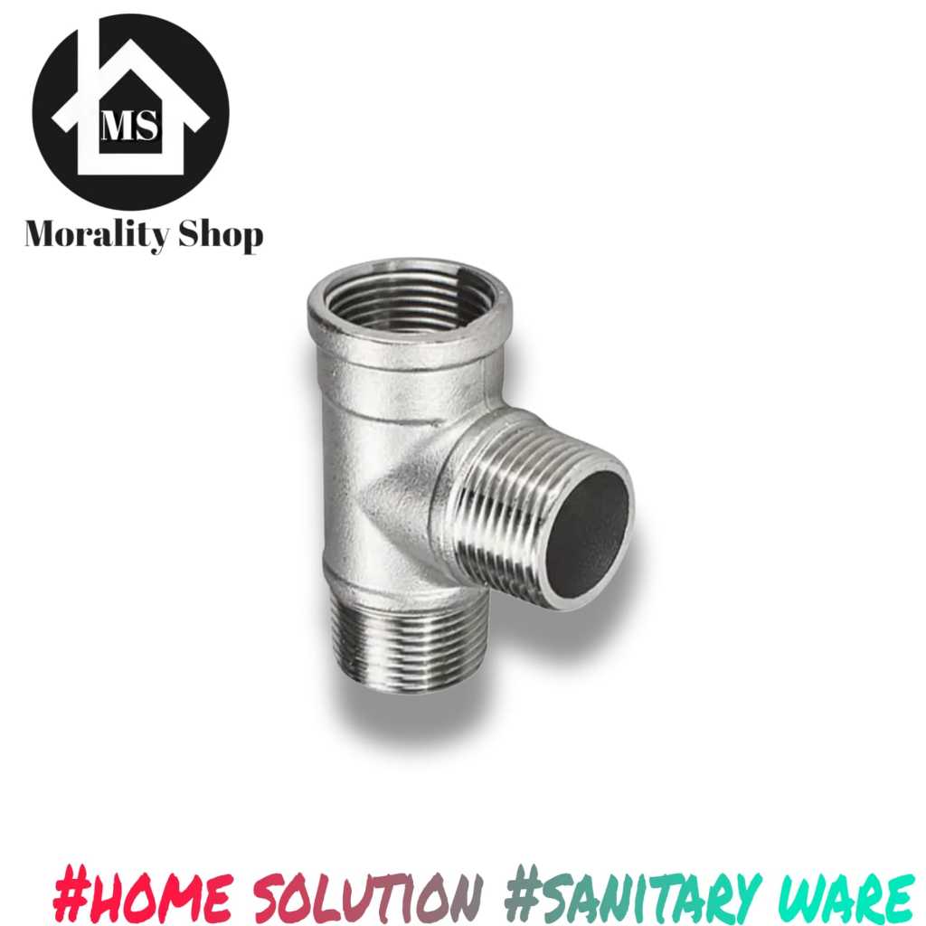 spare part konektor pipa kran air fitting T stainless shower kloset 1/2 inch TS12