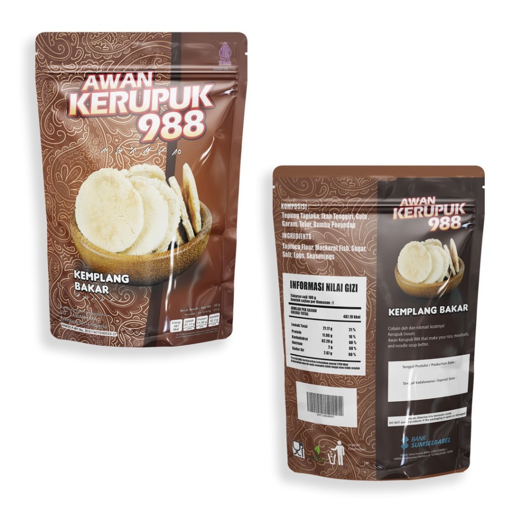 

Kelempang Bakar Standing Pouch 50GR - Ikan Gabus, Lembut, Khas Palembang, free sambal kemplang