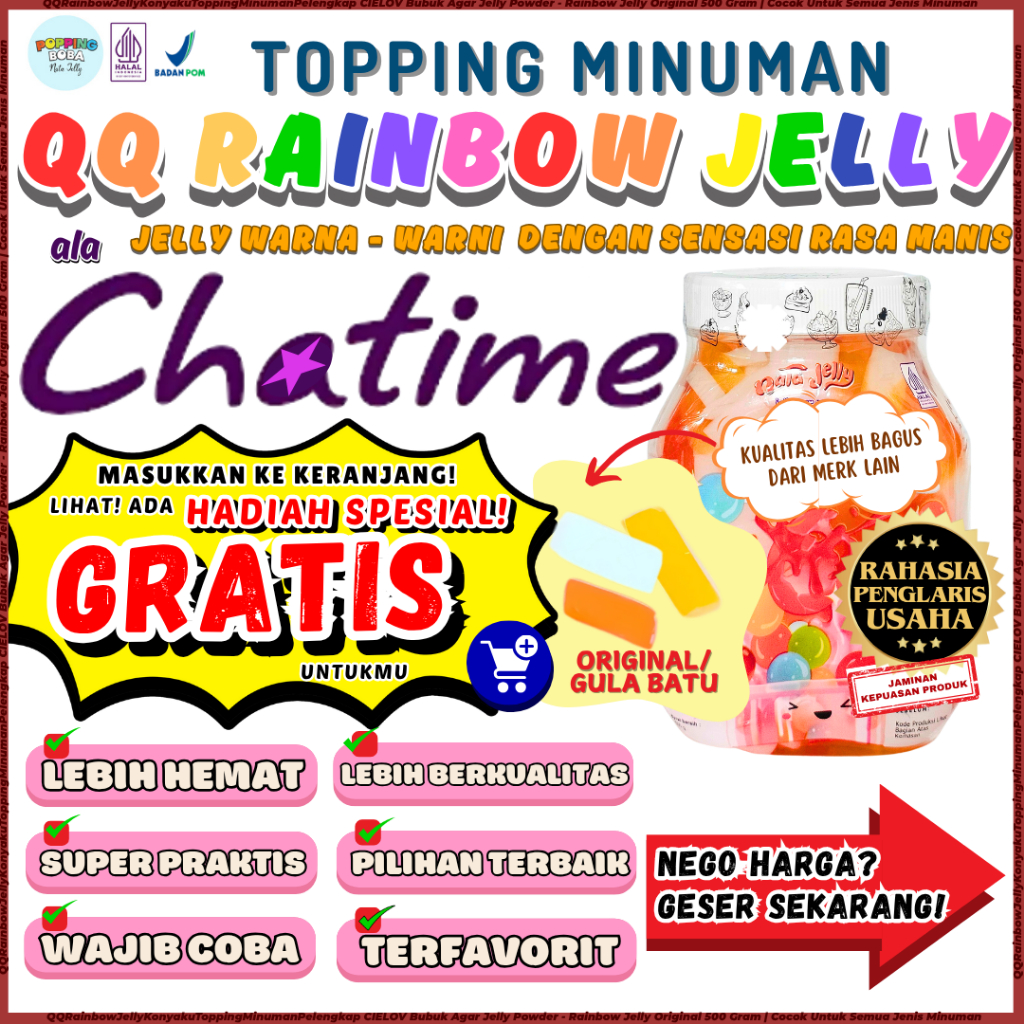 

QQRainbowJellyKonyakuToppingMinumanPelengkap CIELOV Bubuk Agar Jelly Powder - Rainbow Jelly Original 500 Gram | Cocok Untuk Semua Jenis Minuman
