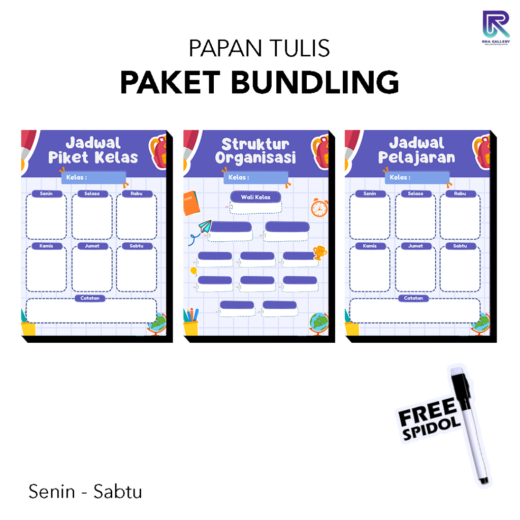 

RHA GALLERY Papan Tulis 3in1 Tema Sekolah Ceria Jadwal Piket Absensi Ruang Kelas Sekolah Dekorasi