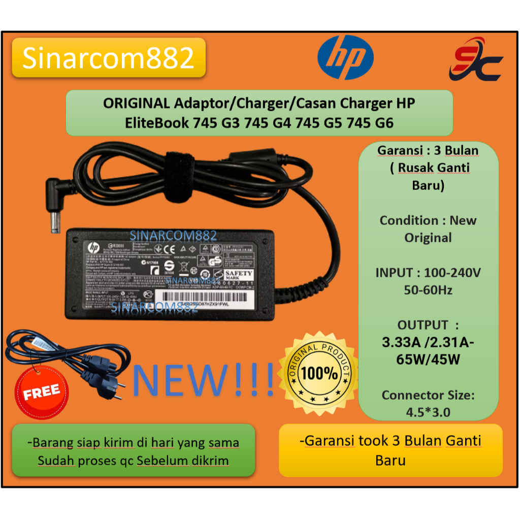ORIGINAL Adaptor/Charger/Casan Charger HP EliteBook 745 G3 745 G4 745 G5 745 G6