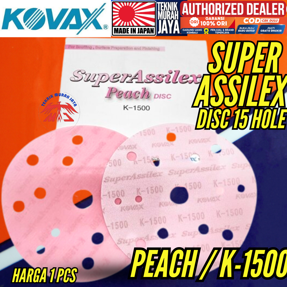 KOVAX SUPER ASSILEX PEACH PINK UNGU PERSIK ASLI JEPANG Amplas Bulat DISC K-1500 K1500 Lembaran Sheet