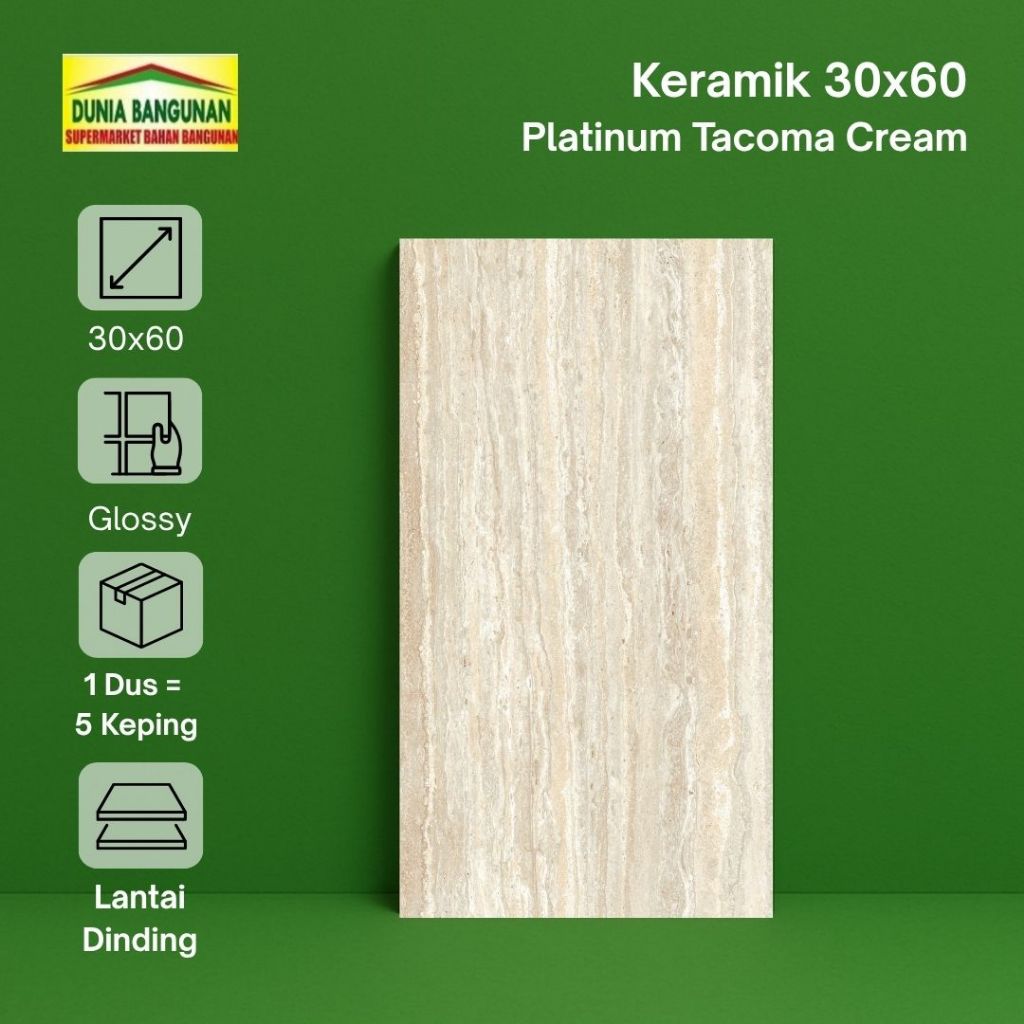 Keramik Dinding Kamar Mandi 30x60  Platinum Tacoma Cream Keramik Dinding Dapur Marble Cream