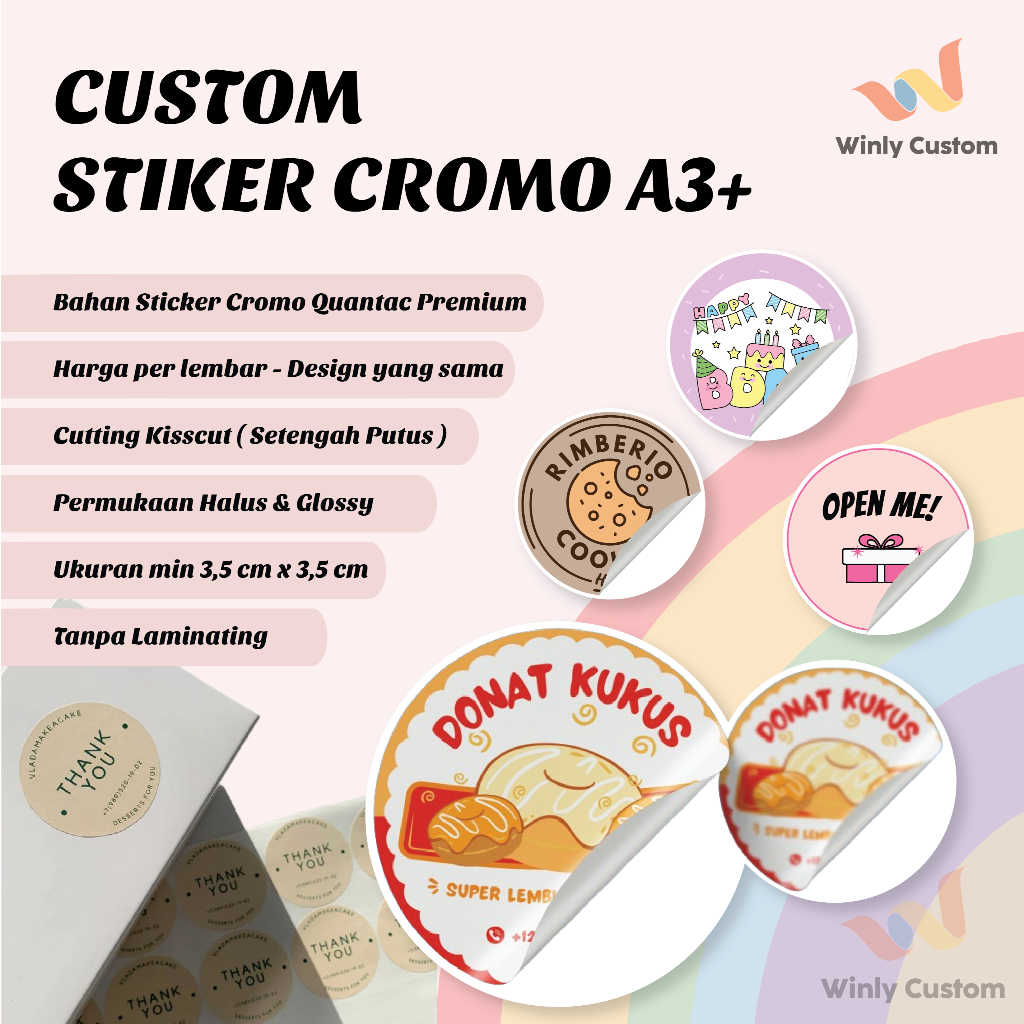 

Cetak Stiker Logo Label Makanan Custom Chromo A3+ | Print Sticker Jualan Makanan