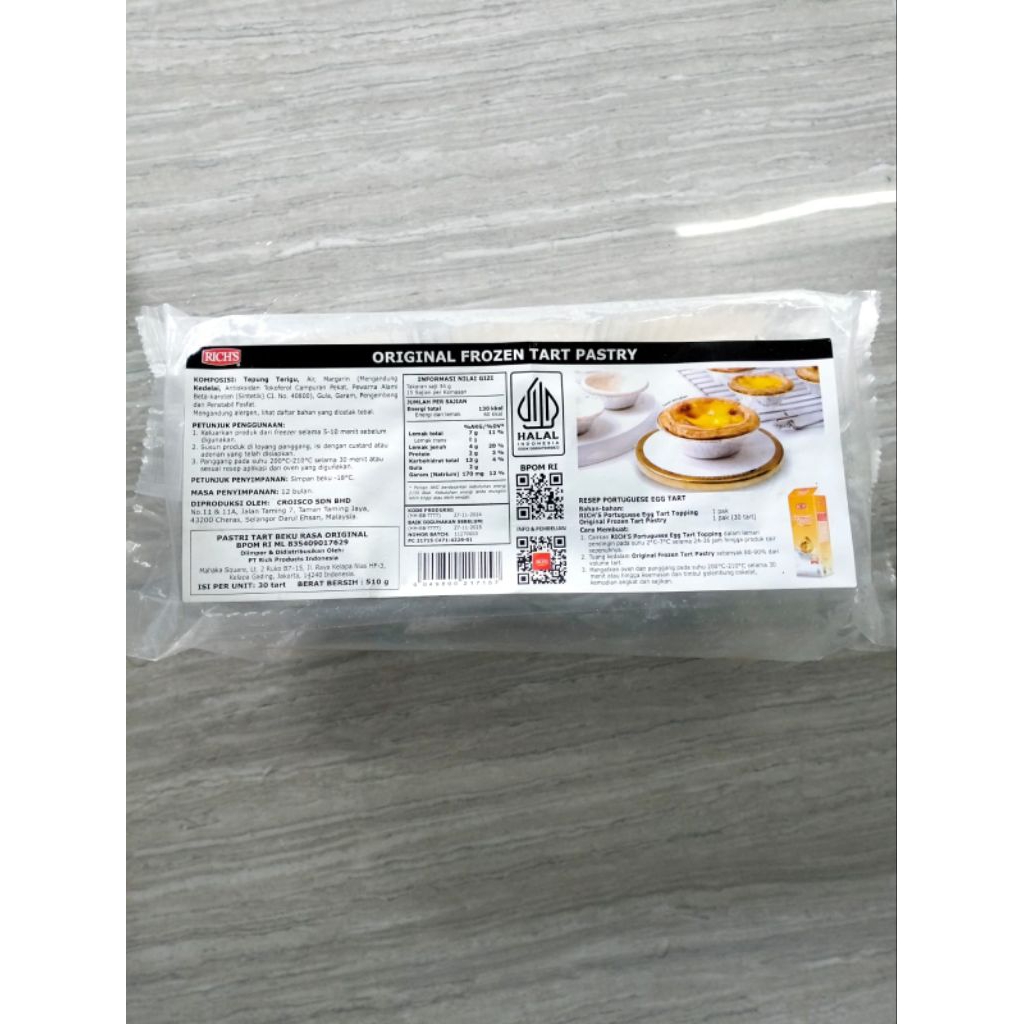 

RICH'S Original Frozen Tart Pastry 510g isi 30