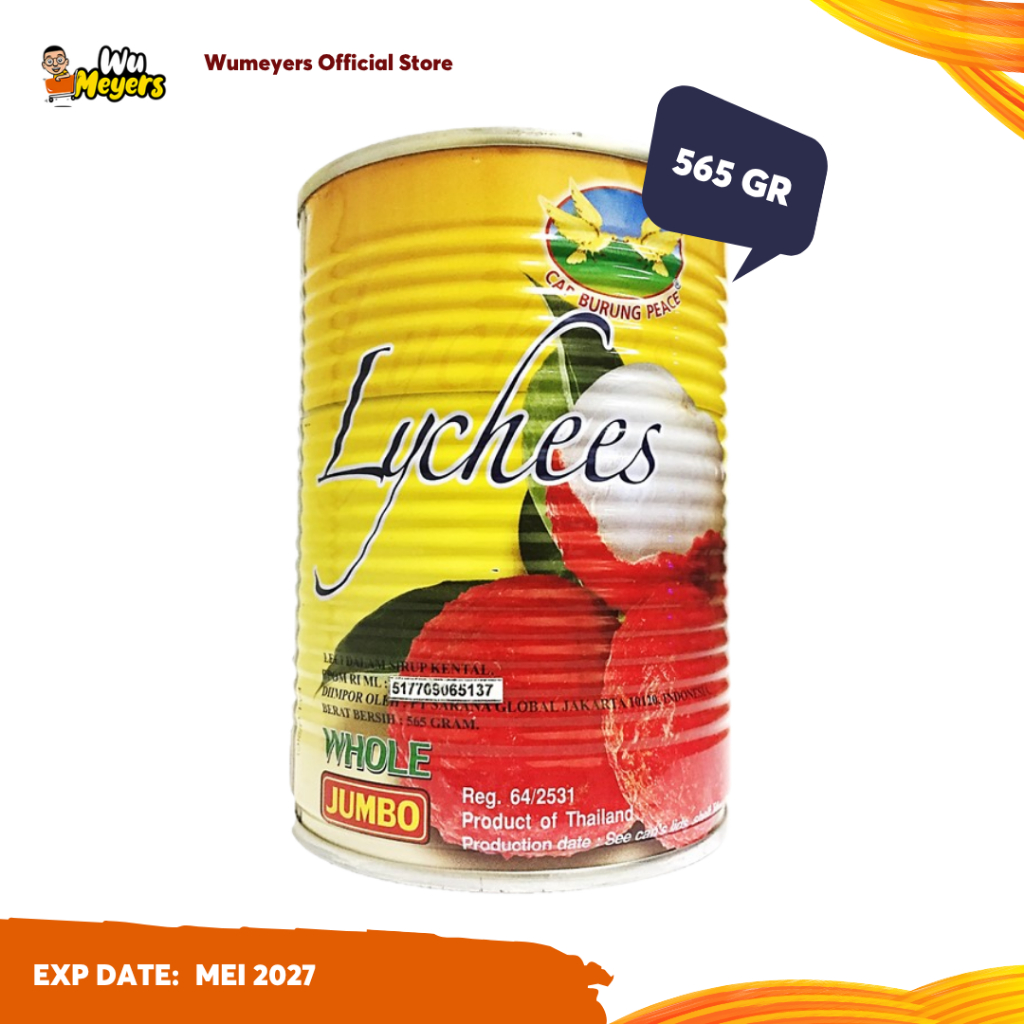 

Cap Burung Peace Lychees in Syrup 565gr - Buah Leci Kaleng Jumbo Utuh, Manis & Segar