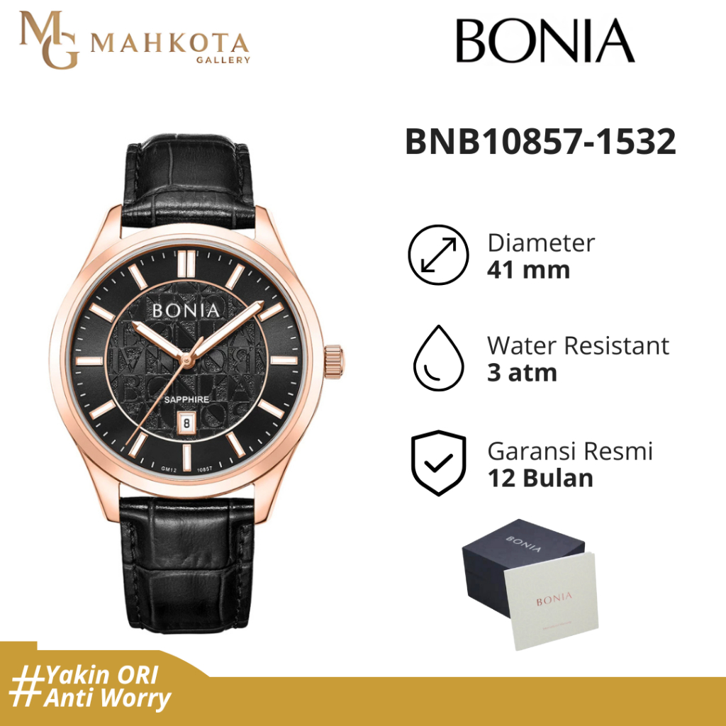 Jam Tangan Pria Bonia BNB10857 Strap Kulit Original dan Bergaransi