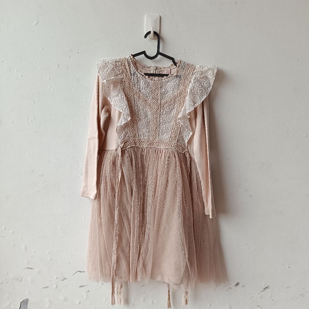 Preloved Dress Tangan Panjang Tile Anak 3-4y Puella Flo Coklat