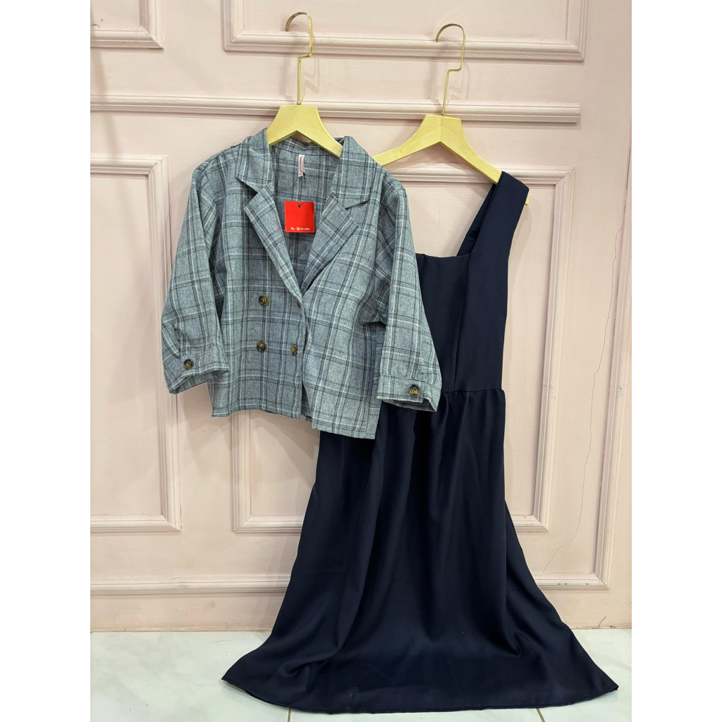 New Arrival Setelan Blazer 2 in 1 Zar*a( Dpt 2 : inner Dress 7/8 + Blazer Zar*a Lengan 7/8 kancing a