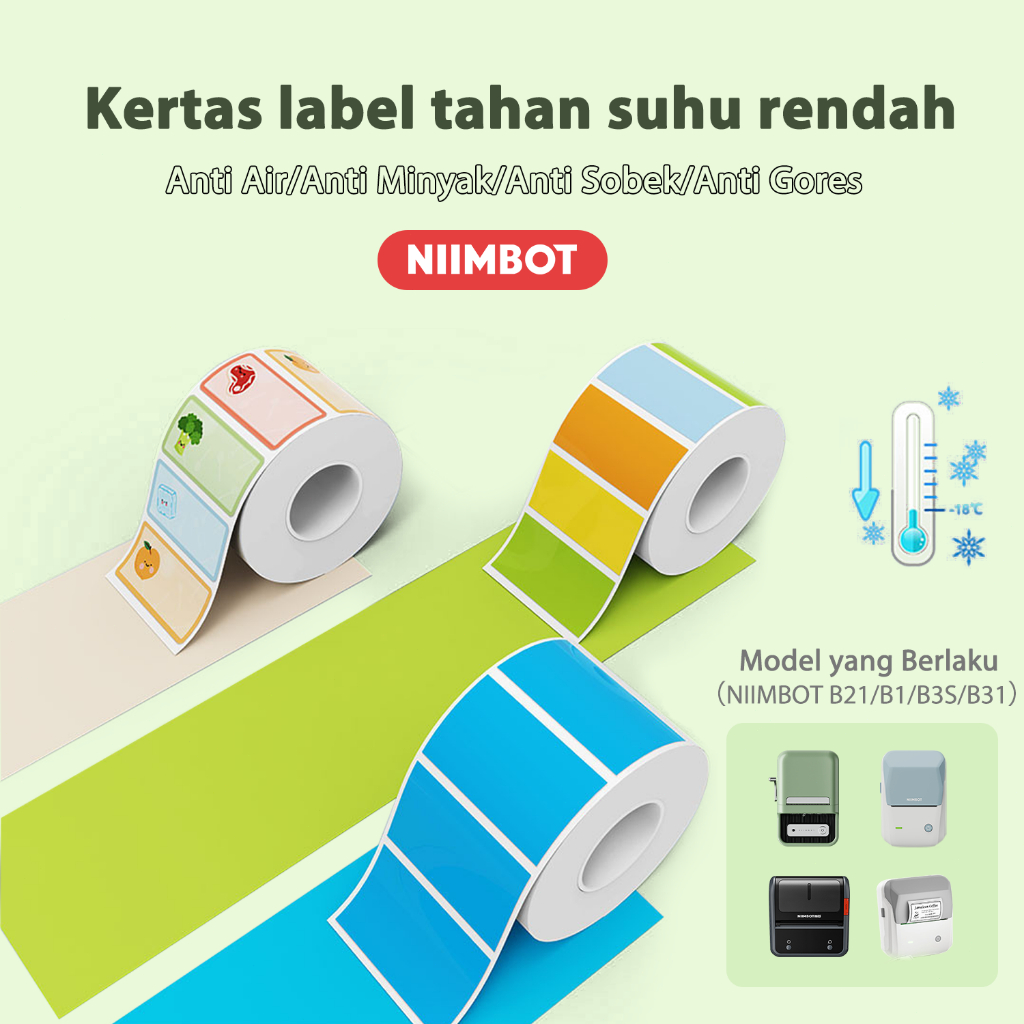 

Niimbot B1/B21/B3S/B203/B21PRO/B31 Kertas Label Termal Beku Tahan Air Minyak dan Sobek untuk