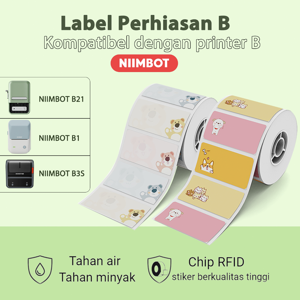

NIIMBOT B21/B1/B31/B21Pro Kertas Label Termal Kartun Nama Label Kosong Tahan Air Label