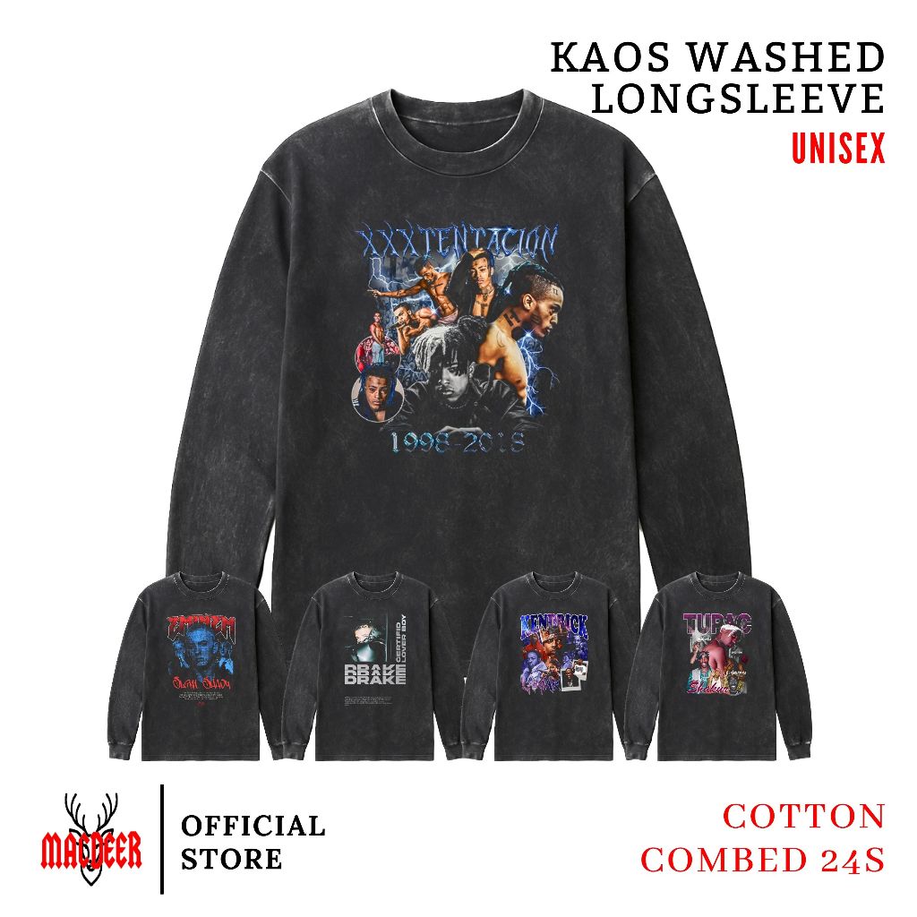MACDEER Kaos RAPPER EMINEM / TUPAC LONGSLEEVE PREMIUM WASHED STONEWASH RAPPER 1-13