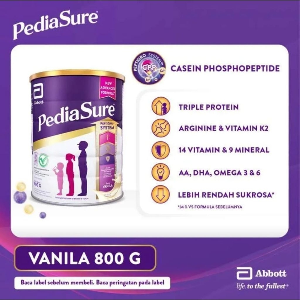 

Pediasure Vanila 800gr Peptigro System Kemasan Terbaru