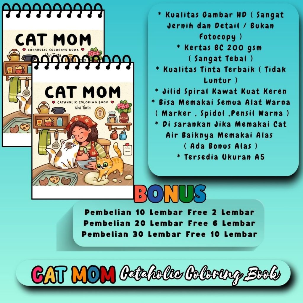 

Buku Mewarnai Tema Cat Mom Coloring Book Keren Gambar HD Jernih Bagus Kertas 20- gsm Premium Tebal Untuk Semua Usia