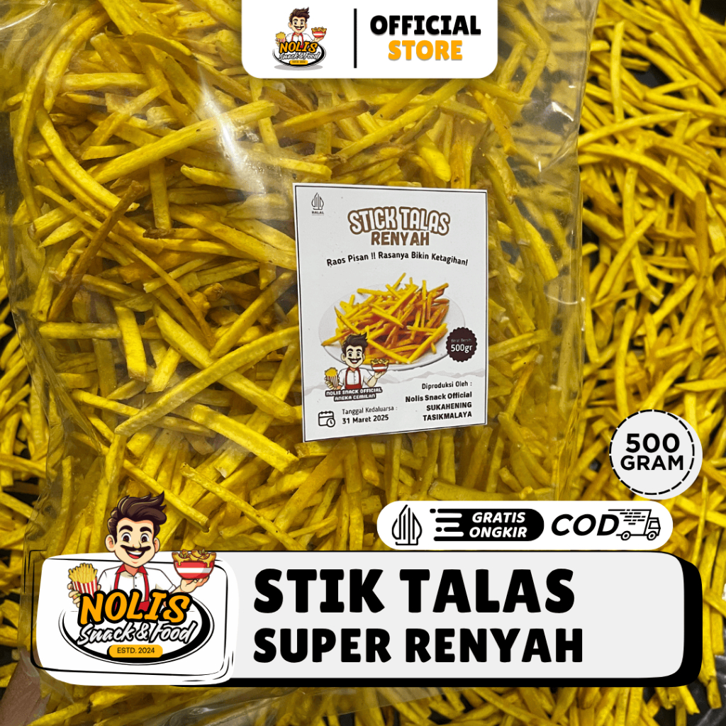 

500gr - Stik Talas Gurih Renyah / Keripik Stik Tales Rasa ORI Gurih Original / Makanan Ringan