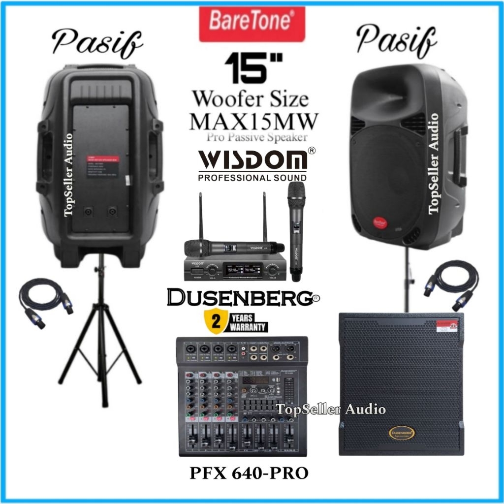 Paket Sound System Karaoke BareTone Speaker 15 Inch Subwoofer DusenBerg dB 12 Pro Power Mixer DusenB