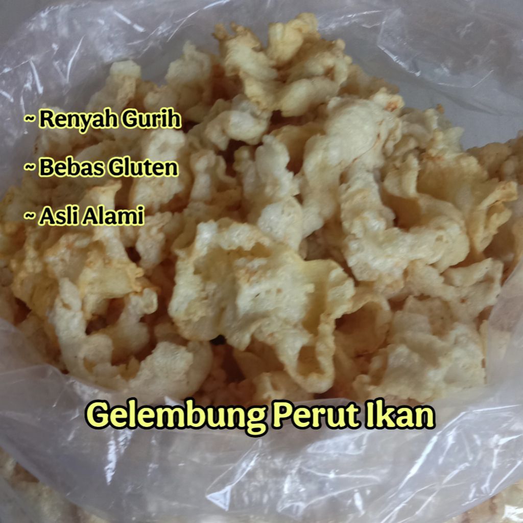 

Kerupuk Hipio Gelembung Perut Ikan Goreng Asli Alami Tanpa Tepung Bebas Gluten 250 gram Snack Cemilan Makanan Keripik Oleh-oleh Khas