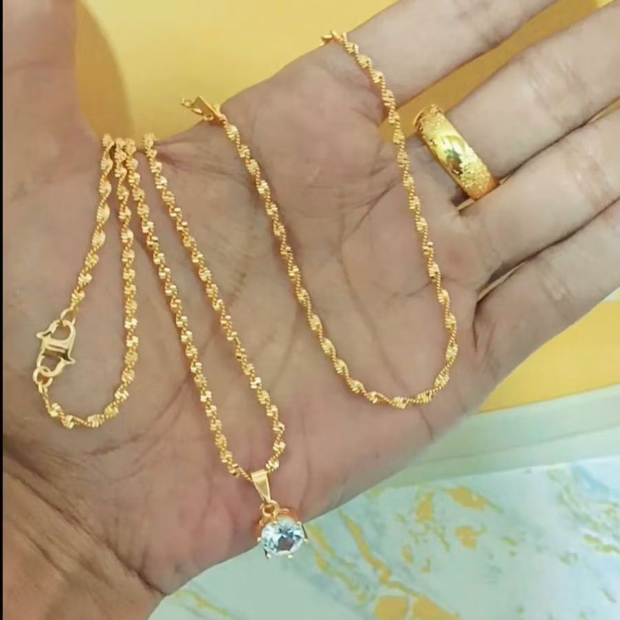 set perhiasan Titanium wanita dewasa, mata satu,1 set perhiasan lengkap kalung gelang cincin