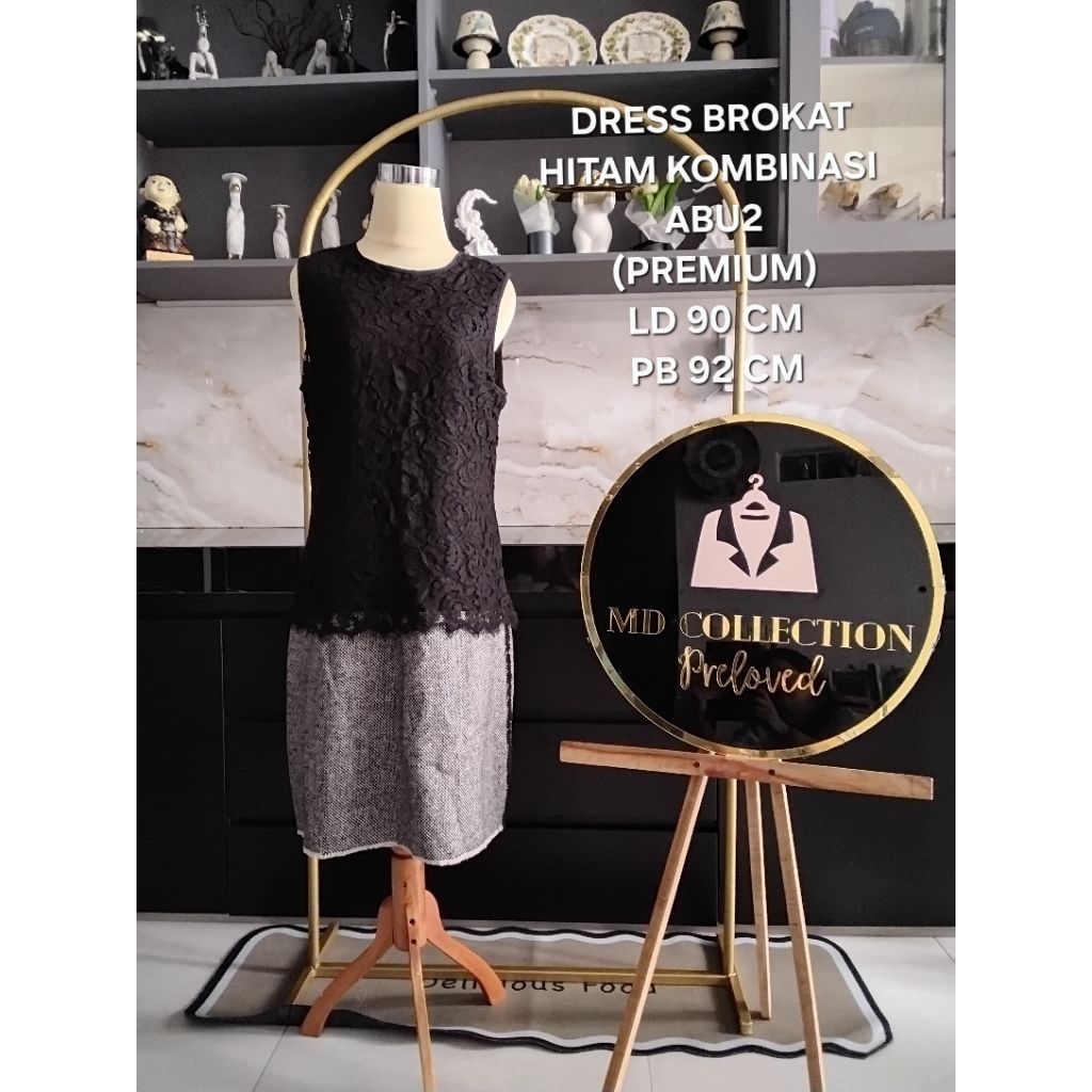 DRESS BROKAT HITAM KOMBINASI ABU2 MUDA KOREA (PREMIUM)