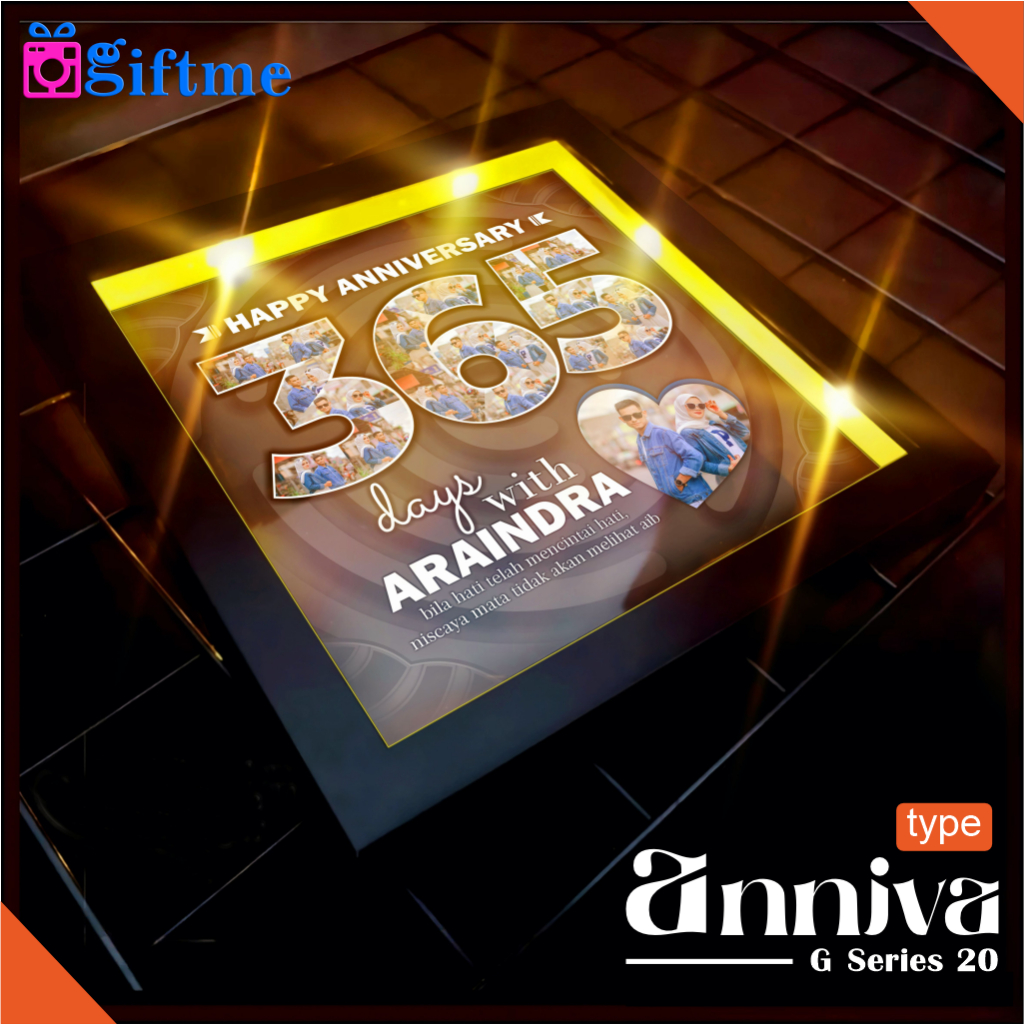 GIFTME Kado Bingkai Foto Anniversary bisa request Foto dilengkapi Lampu LED