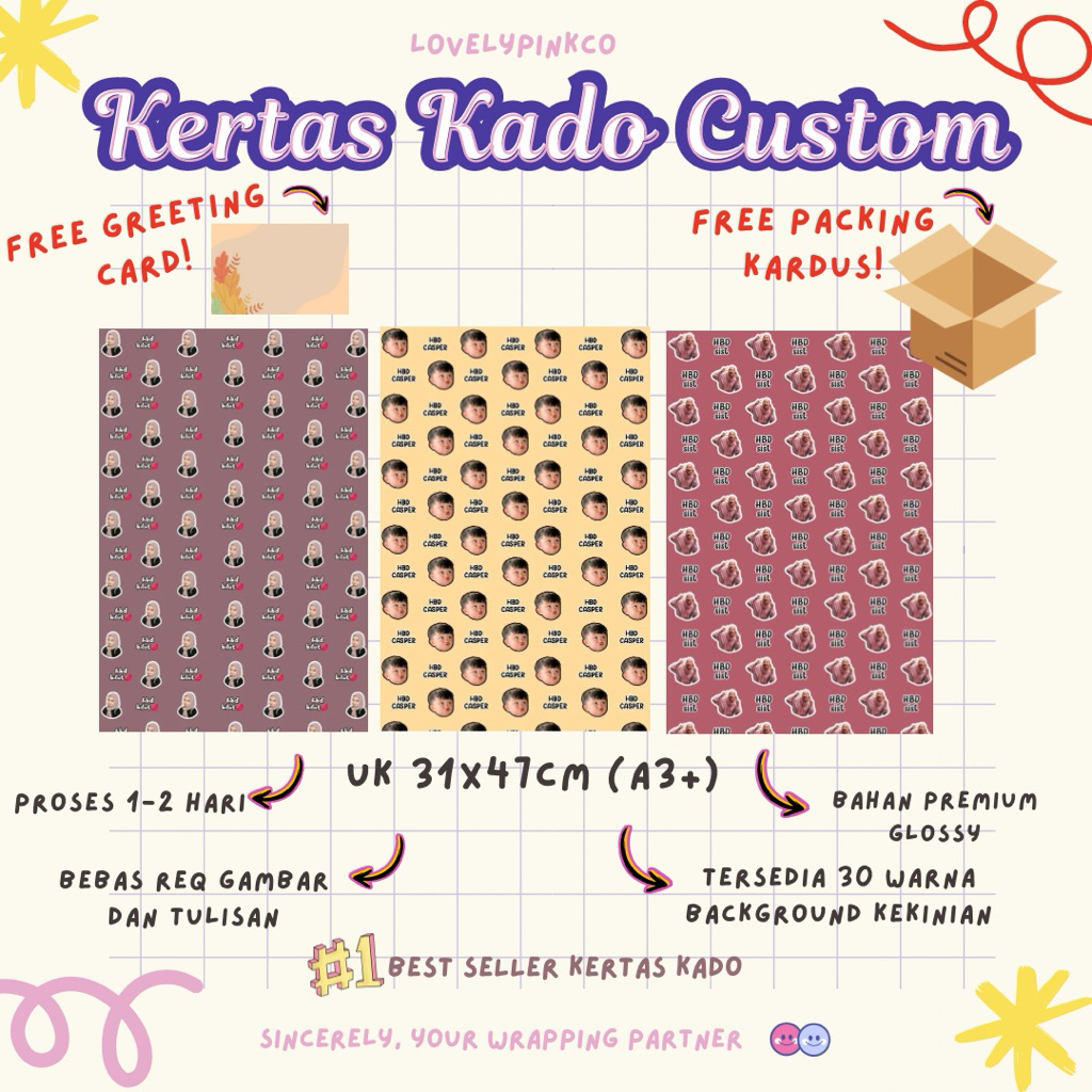 

(BELI 10 FREE 1) FREE GREETINGCARD| Kertas Kado Custom Wajah ayang•Kertas Kado Kustom Gift Hadiah Lucu ayang•Wrapping Paper Custom Premium