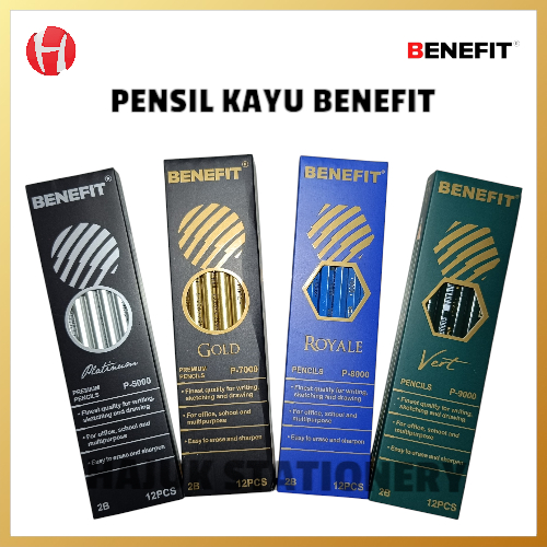 

(1 PACK=ISI 12) PENSIL KAYU 2B BENEFIT GOLD PLATINUM ROYALE VERT