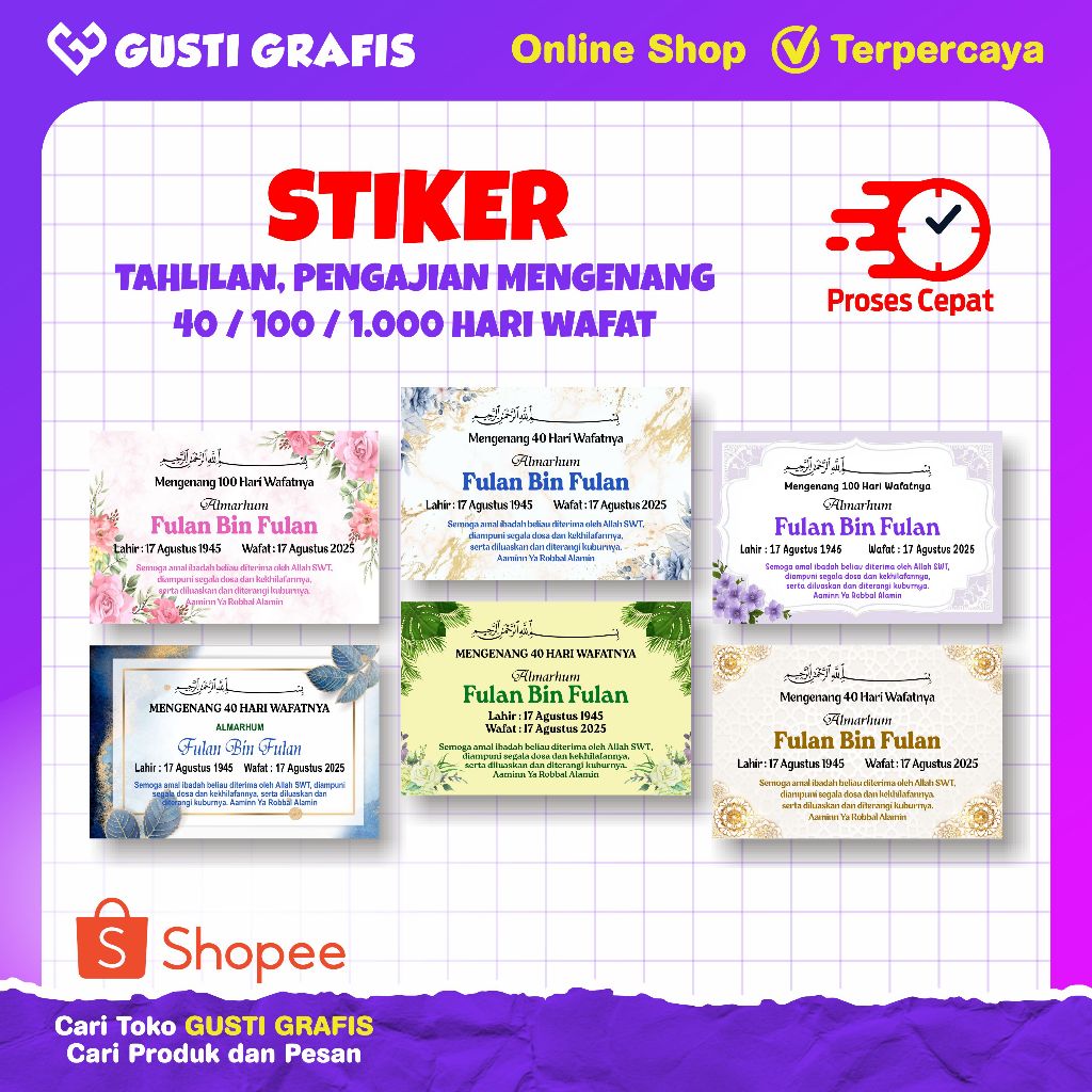 

Stiker tahlilan, pengajian mengenang 40 / 100 / 1.000 Hari wafatnya