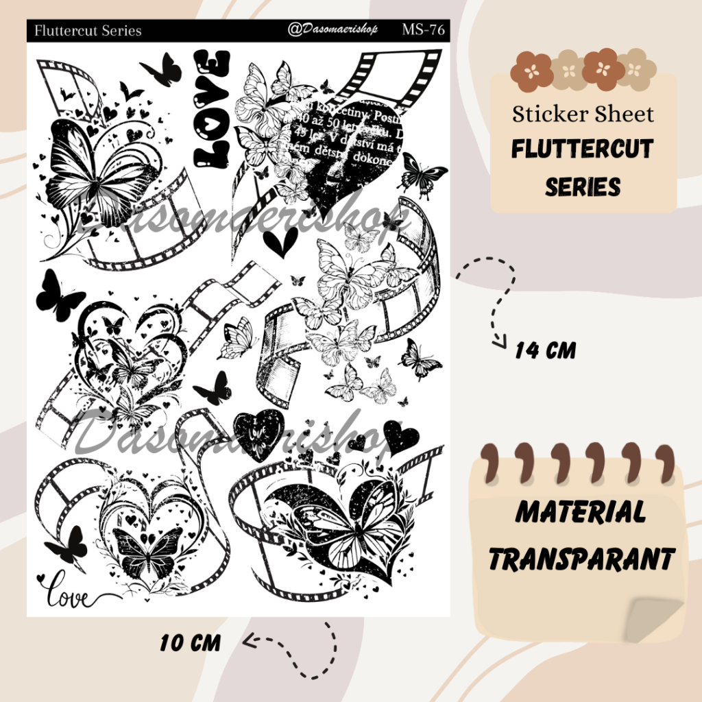 

Sticker Sheet Fluttercut Series Stiker Dekorasi Journaling Scrapbook Handmade by Dasomaerishop