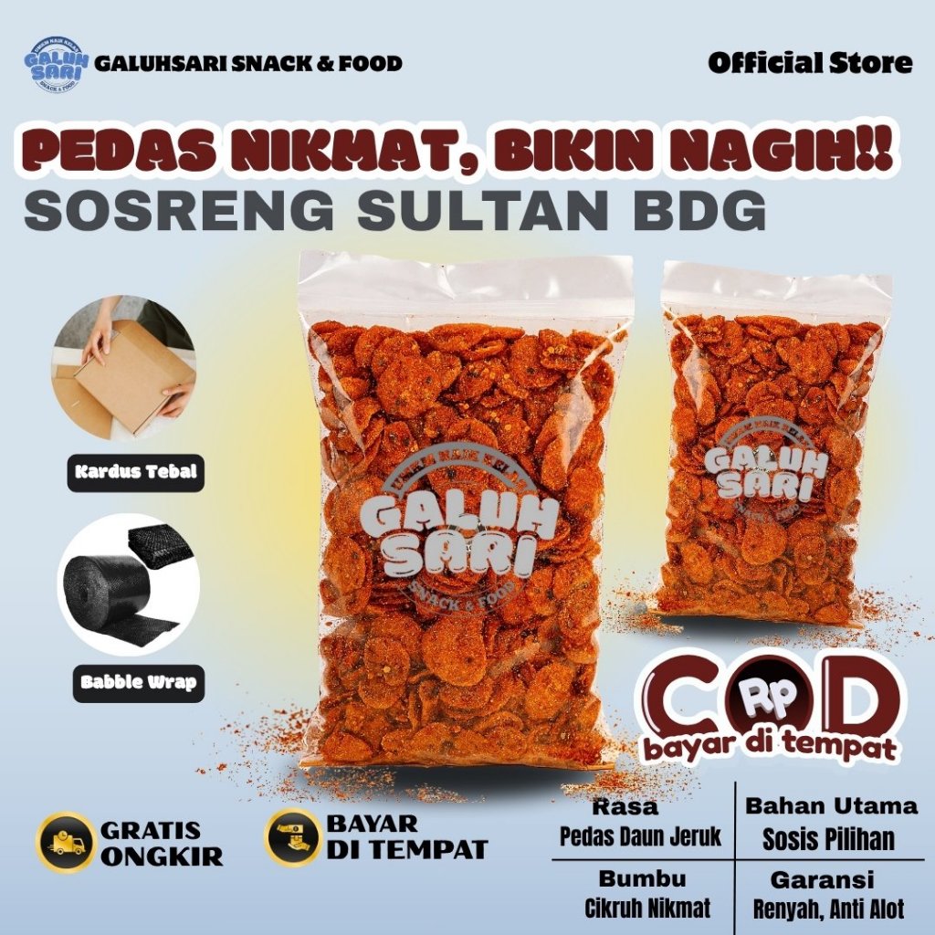

Galuhsari - Sosreng Sosis Goreng Pedas Daun Jeruk Viral Spesial Renyah Bumbu Cikruh Melimpah 500gr