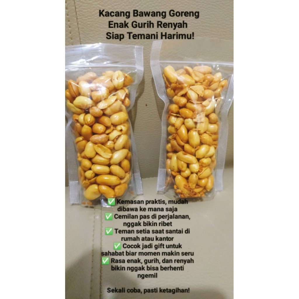

Kacang Bawang Enak Gurih bertabur bawang Kemasan Pouch 100 gram (isi bersih 100gram)