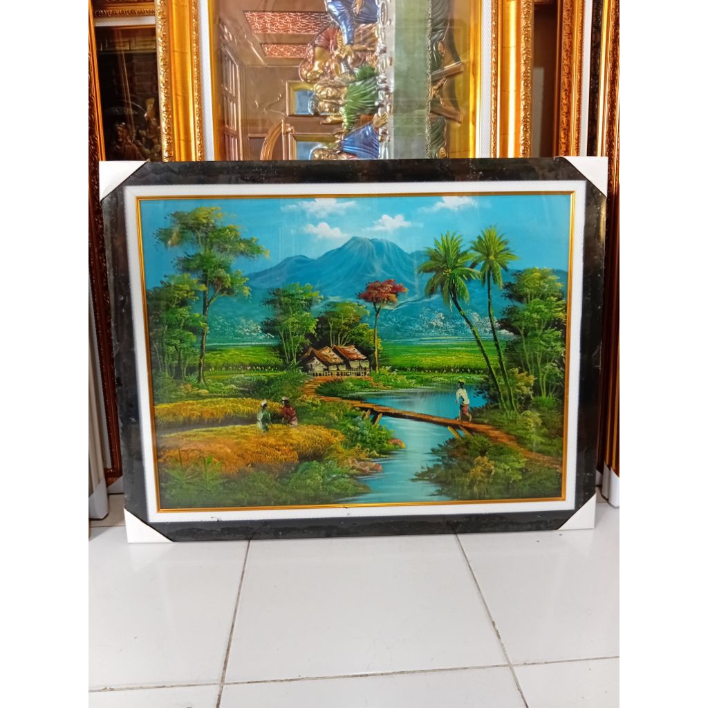 Lukisan Pemandangan Alam Bahan Kain Baldu Ukuran 95cm x 70cm