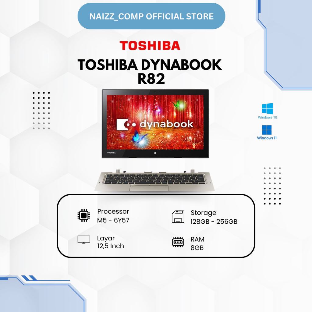Laptop Toshiba Dynabook R82 Tablet 2 In 1 Core M5-6Y57 Ram 8 SSD 256GB Touchscreen Second Bergaransi