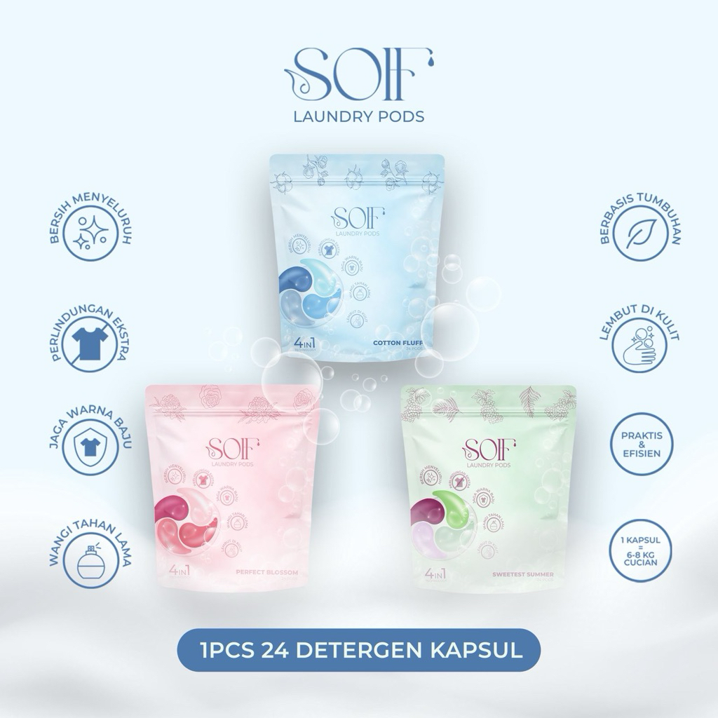 Soff Laundry Pods 24 pcs – Deterjen Kapsul Praktis & Hemat | 1 Kapsul = Takaran Pas, Ga Boros, Wangi
