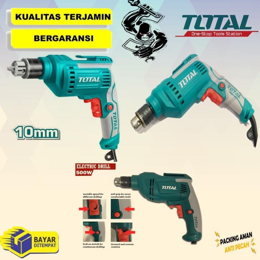 TOTAL Mesin Bor 10 Mm TD2051026 / Total Elektrik Drill TD2051026