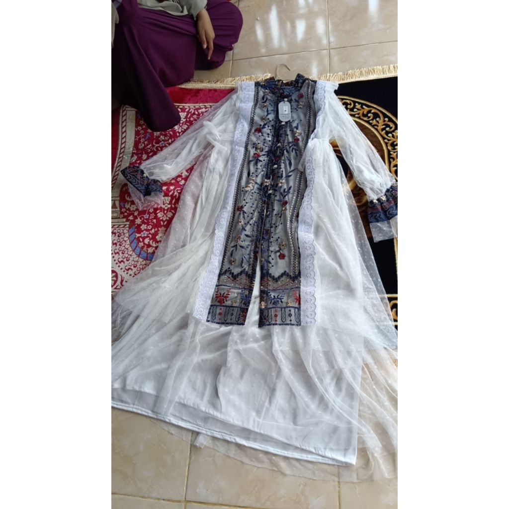 GAMIS BROKAT MEWAH PUTIH | FULL BORDIR ELEGAN