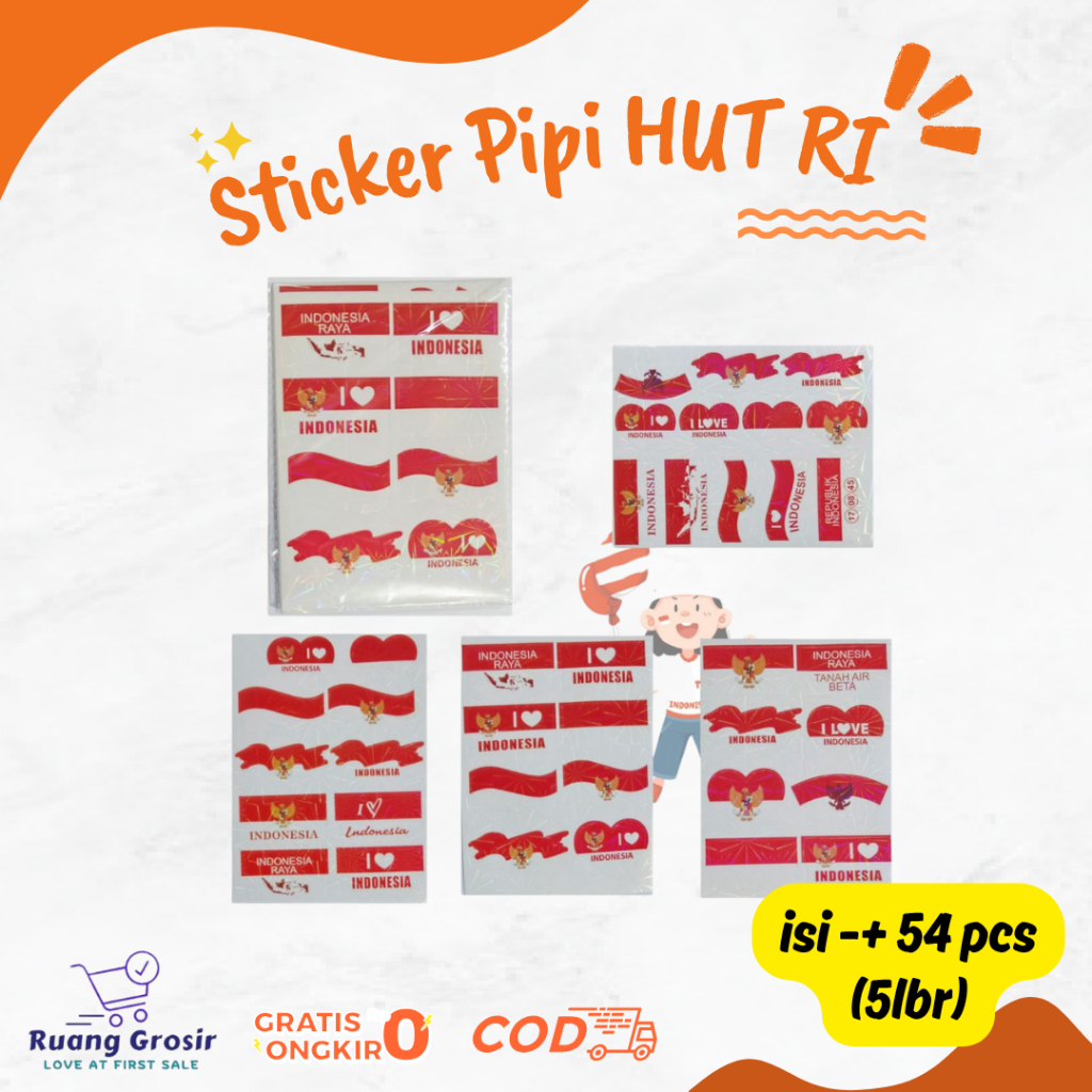 

Sticker 17 Agustus Sticker Pipi Kemerdekaan isi +- 54 pcs