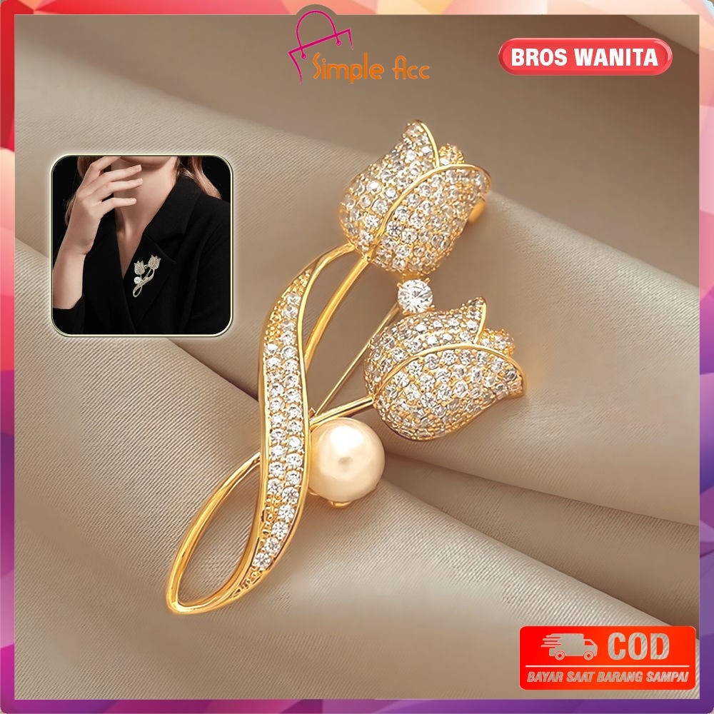 DO-C1325 Bros Cantik Elegan Motif Bunga Tulip Bros Jilbab Aksesoris Wanita Pria / Pin Baju Bros Jas 
