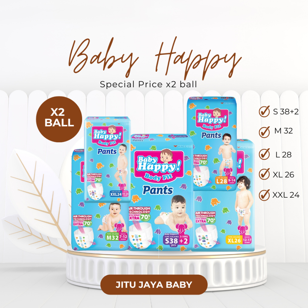 (HARGA 2 BALL) BABY HAPPY Popok Baby Happy Tipe Celana Body Fit