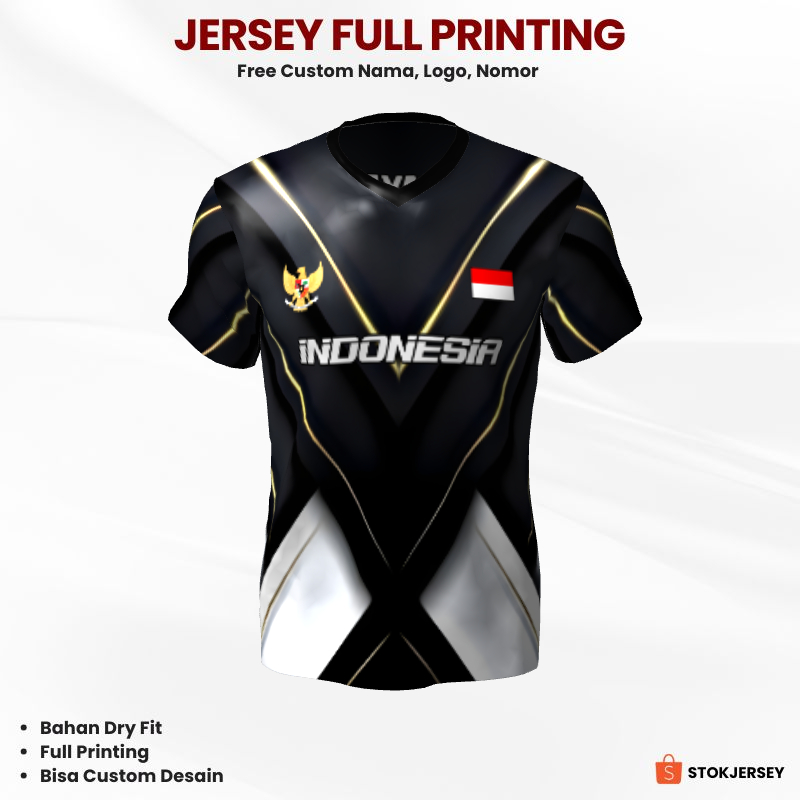 Kaos Jersey Futsal Hitam Putih Motif Geometris 243 - Jersey Olahraga Custom Lengan Pendek