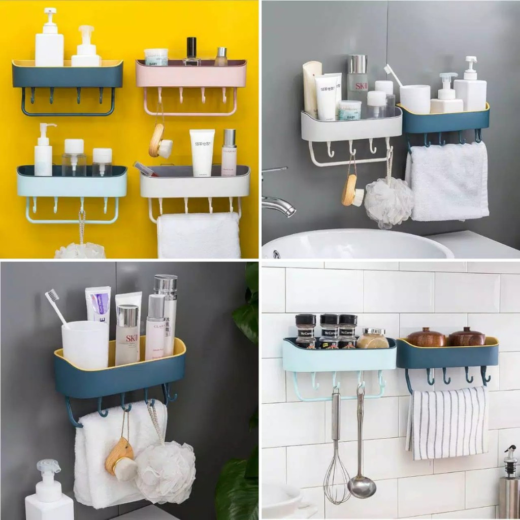 Rak Kamar Mandi Tempel Dinding Tempat Sabun Shampoo Multifungsi Sikat Gigi Rak Dapur Tempel Tembok S