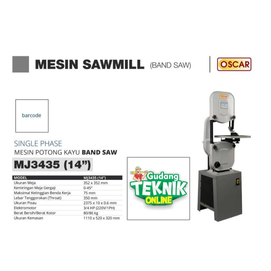 OSCAR Mesin Potong Kayu 14" 3/4HP OSCAR MJ-3435 / Mesin Band Saw Bandsaw Bensaw Gergaji Kayu Pemoton
