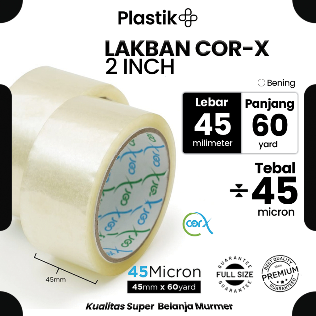 

Lakban / Selotip Spek. Daimaru Merek CorX Bening 2inch 45mm x 60yard Harga Satuan Ecer